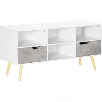 Mueble de TV HOMCOM para Televisores de hasta 50 Pulgadas con 2 Cajones y 4 Compartimientos en Blanco