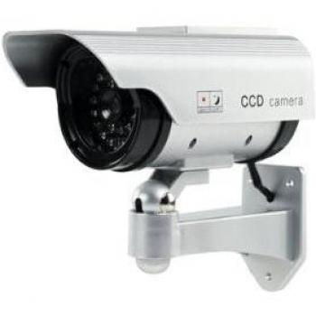 König SEC-DUMMYCAM35 - Cámara fictícia falsa para exteriores con carcasa para exterior y LEDs IR, color plateado