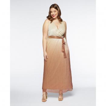 Vestido largo de lúrex degradado con escote de pico