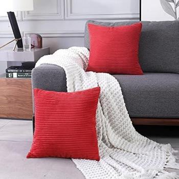 Deconovo Fundas para Cojin Almohada, Suavas de Rayas, para Sofa Cama en Habitacion Salon, Juego de 2, 40x40cm, Rojo