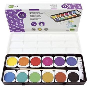 Liderpapel Acuarela 12 Colores Con Pincel Y Tubo De Tempera Blanca Estuche De Plástico