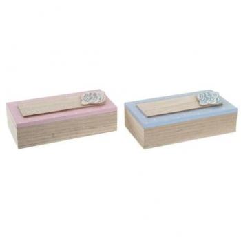 Caja Decorativa DKD Home Decor Natural Aluminio Madera MDF 22 x 6 x 9 cm (2 Unidades)