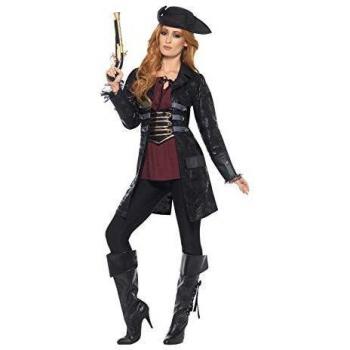 Smiffys Jacket, Ladies Chaqueta Pirata para Mujer, Color Negro, L-UK Size 16-18