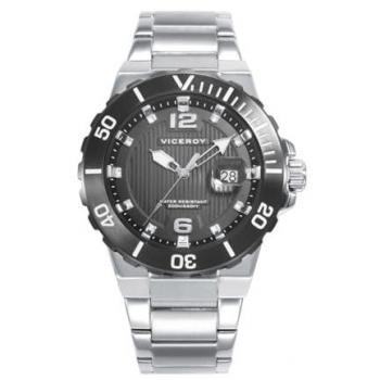 Reloj Viceroy Heat para Hombre - Caja de Acero, Bisel IP Gris Rotatorio, Brazalete de Acero, Esfera Negra y Calendario, Resistente al Agua 20 ATM