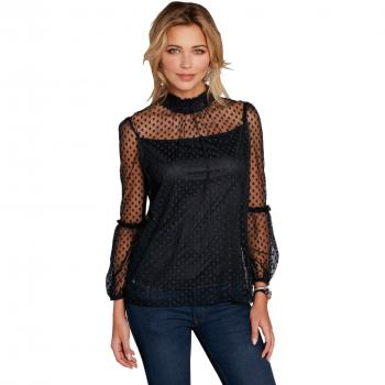VENCA Camiseta Cuello Perkins en Nido de Abeja elástico by Vencastyle,Negro,L