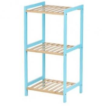 Estantería de Baño Berilo 35x30x70 cm en Azul Natural, Bambú y Madera de Pino