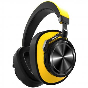 Bluedio T6 (Turbine) Auriculares Bluetooth 5.0, reducción Activa de Ruido, micrófono, estéreo inalámbrico, Llamadas, Graves y Agudos, Auriculares con Orejeras cómodas(Amarillo)