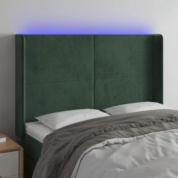 Cabecero LED de Terciopelo Verde Oscuro 147x16x118/128 cm