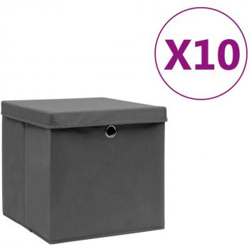 vidaXL Storage Boxes with Covers 10 pcs 28x28x28 cm Grey