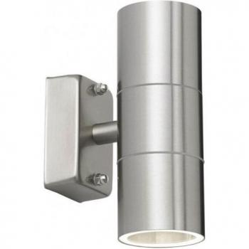 Aplique de pared Canon de acero inoxidable y vidrio con 2 bombillas, IP44, GU10