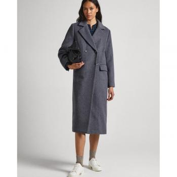 Abrigo Madison Gris Oscuro de Lana Extralargo para Mujer con Solapa Ancha y Doble Botonadura Pepe Jeans