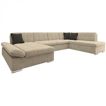 Sofá rinconero Comfivo 149 con función de descanso y caja de ropa de cama, medidas 345x205x76cm, diseño U y reposabrazos regulables