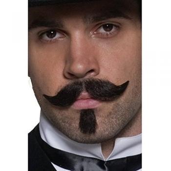 Smiffys Bigote de auténtico jugador del Oeste, marrón, bigote rizado y pequeña barba , autoadhesivo