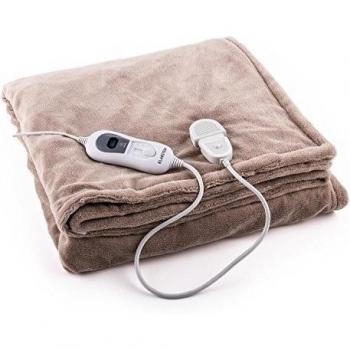 Klarstein Dr. Watson XL - Manta eléctrica, Frazada eléctrica, Calentador de Cama, 180 x 130 cm, Potencia 120 W, Apto para Lavadora, Microfibra, Beige