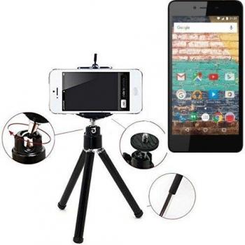 Smartphone trípode / soporte móvil / trípode como para Archos 50e Neon. Trípode de aluminio / trípode con soporte para el teléfono móvil, universal para todos los teléfonos inteligentes y las cámaras comunes. De color negro. Aferrarse trípode ad