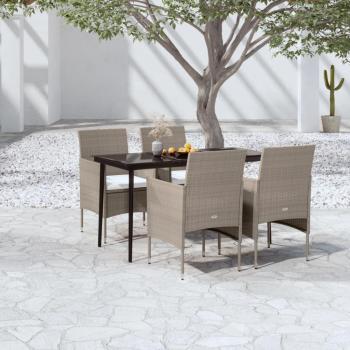 5-Piece Garden Dining Set with Beige and Black Cushions