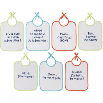 Set de 7 Baberos Babycalin con Mensajes Impresos 20 x 25 cm Blanco