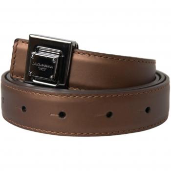 Dolce & Gabbana Bronze Leather Square Metal Buckle Belt - 85 cm / 34 Inches