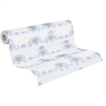 Papel Pintado Vinílico Little Love para Niños - Diseño de Animales Divertidos en Rosa y Gris, 0.53 x 10.05 m