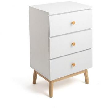 Mesita de noche MOA Vinthera 3 cajones blanco/madera 64,3x40x30 cm