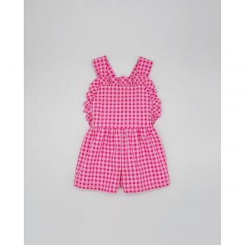 Mono vichy rosa con tirantes cruzados y volante de Fina Ejerique