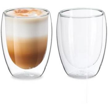 Set de 2 vasos de doble pared para latte macchiato, 350 ml, vidrio transparente, aptos para lavavajillas