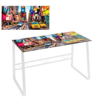 Escritorio de cristal templado blanco con patas metálicas, dimensiones 75x60x120 cm
