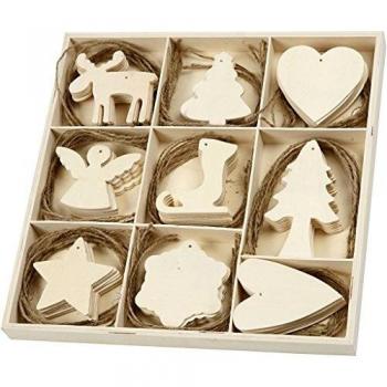 Adornos Navideños de Madera - 7-8 cm, Paquete de 72 Piezas