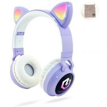 PowerLocus Auriculares Bluetooth de Diadema para niños, Cascos Bluetooth Inalámbricos, Auditiva Límite de 85DB, Sonido Estéreo, con Micrófono, Micro SD, Plegable, Estuche Cascos para Movil, Tablet,PC