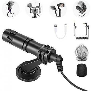 Neewer CM14 Micrófono de Video con Adaptador de Conector para Auriculare Incluye Soporte Protector Cubierta de Espuma Compatible con La Cámara IPhone12/11/11 Pro/11 Pro Max/XS/XR Samsung Galaxy Huawei