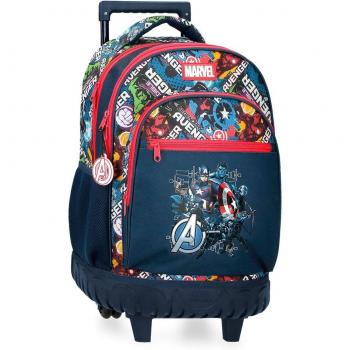 Mochila con ruedas Legendary doble compartimento, bolsillos laterales y diseño Avengers para niños.