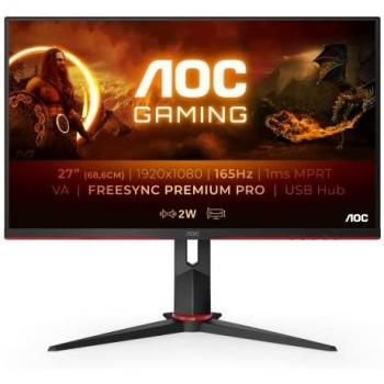 AOC 27G2SU/BK Monitor Gaming de 27 Full HD, LED Negro/Rojo, 165Hz, FreeSync Premium, Ajustable en Altura con Resolución de 1920x1080 Pixeles