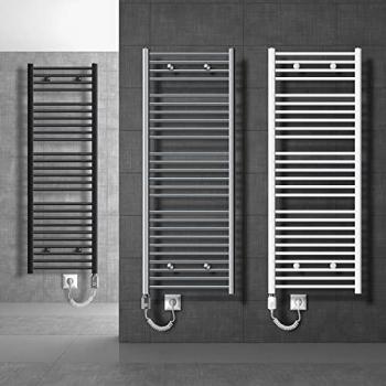 Radiador eléctrico para baño LuxeBath 600W - 400 x 800 mm - Cromo - Diseño plano - Conexión lateral - Calentador de toallas