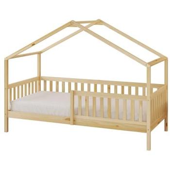 Cama alta tipo cabaña Sunny Kae con barrera de seguridad y colchón híbrido 90 x 200 cm, beige