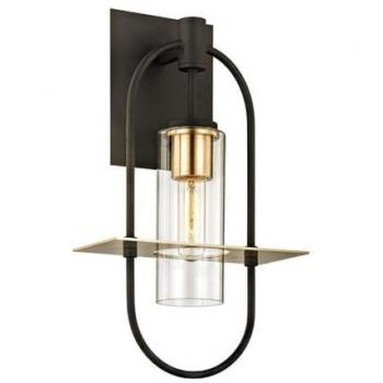 Smyth 1 Light Outdoor Wall Sconce, Dark Bronze and Brushed Brass Finish, Glass, IP44