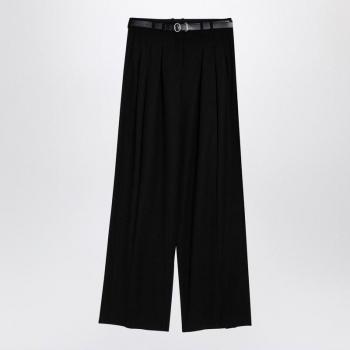 Jil Sander Women's Wide Trousers With Belt in Black, Size 38, Wool, Straight Trousers, Ankle-tie tailored trousers