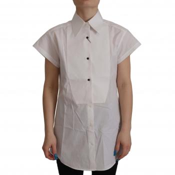 Dolce & Gabbana White Sleeveless Tuxedo Formal Blouse Top - IT44|L, Size: M
