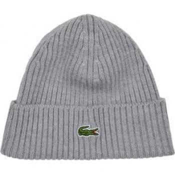 Lacoste Ribbed Knit Beanie - Grey - One Size - Unisex