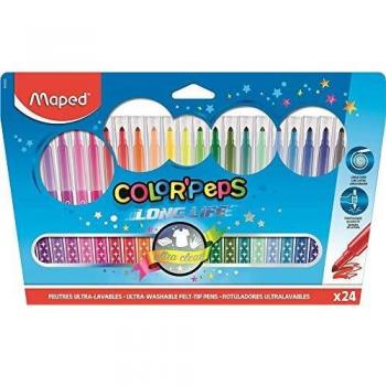 Maped Color' Peps Long Life - Pack de 24 rotuladores en estuche de cartón, Multicolor