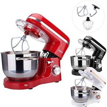 Batidora Amasadora Arebos 1500W 6L Tazón de Mezcla de Acero Inoxidable 6 Velocidades Rojo