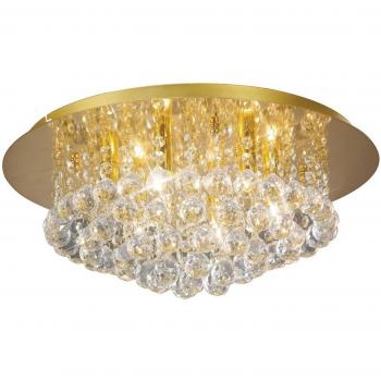 Plafón de diseño Dahlia oro francés 6 bombillas 21cm, techo al ras, redondo de 450 mm, 6 luces G9 Crystal Gold French