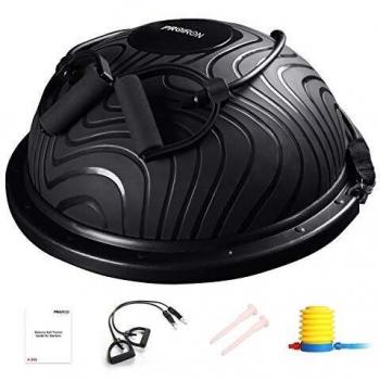 PROIRON Balance Trainer Ball Equilibrio Fitness Ø 60cm Bossu Media Pelota Equilibrio Soportar 300kg, Semiesfera Bozu Entrenamiento Bola con Inflador y Gomas, para Gimnasio Estabilidad Negro