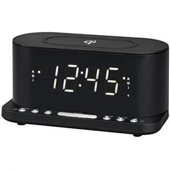Denver Despertador con Base DE Carga INALÁMBRICA CRQ-110 Radio FM Pantalla LED 1.2'3CM 2 ALARMAS Puerto DE Carga USB