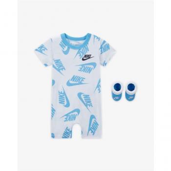 Conjunto Deportivo para Bebé Nike Futura Aguamarina 6-12 Meses Body Manga Corta Algodón Blanco Azul Cierre a Presión con Botines