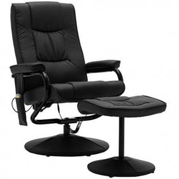 vidaXL Sillón de Masaje con Reposapiés Cuero Sintético Negro Mobiliario Hogar Estilo y Funcionalidad Comodidad Despacho Sala de Relajación Estudios