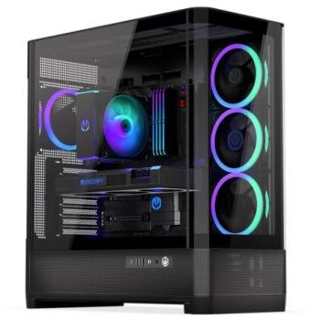 Endorfy Aquarius 8000 Corona, Carcasa Torre ATX con Diseño Panorámico de Cristal, AIO hasta 420 mm, Enfriador de CPU hasta 179 mm, 4 Ventiladores ARGB y