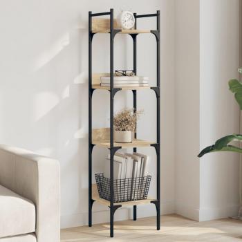 Librería de 4 estantes de madera en colores Negro, Roble Sonoma y Roble ahumado, dimensiones 35x30x138,5 cm, ideal para oficina, estudio y dormitorio, mueble de almacenamiento
