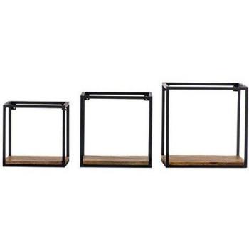 Lote de 3 estanterías cuadradas de pared en metal negro y madera de mango YPSTER