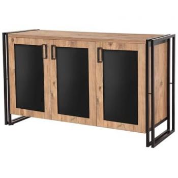 Aparador industrial FREDA con 3 puertas y 7 estantes, diseño en madera y metal negro