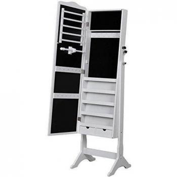 Songmics Armario de pie con espejo para joyas, joyero de madera de pie, color blanco 158 cm JBC82W